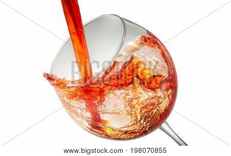 Wine splashing on glass isolated on white background
