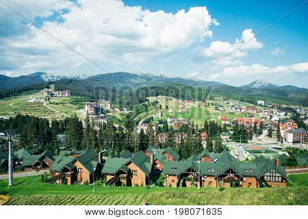 Mountain Village on a Sunny Summer day view from top