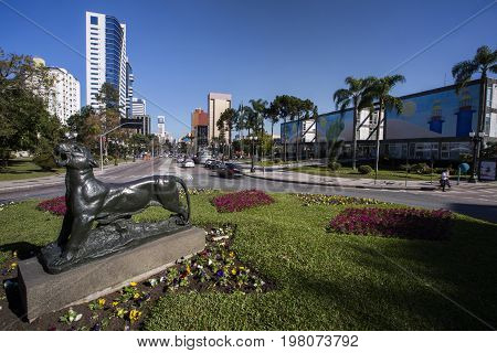 Town Hall Of Curitiba Cityscape, Parana State, Brazil. July, 2017.