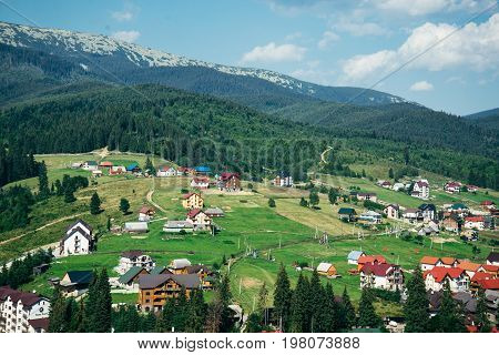 Mountain Village on a Sunny Summer day view from top