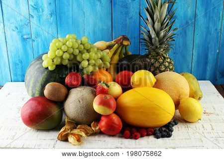Fresh Fruits.mixed Fruits Background.healthy Eating, Dieting, Love Fruits.