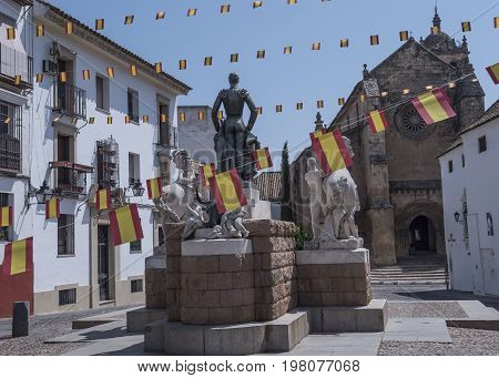 Cordoba, SPAIN - July 9, 2017: Sculptural ensemble dedicated to the bullfighter Manolete, called 