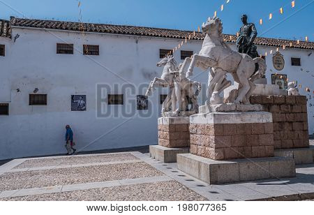 Cordoba, SPAIN - July 9, 2017: Sculptural ensemble dedicated to the bullfighter Manolete, called 