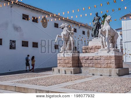 Cordoba, SPAIN - July 9, 2017: Sculptural ensemble dedicated to the bullfighter Manolete, called 