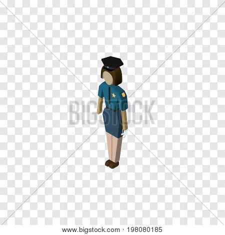 Policewoman Vector Element Can Be Used For Policewoman, Officer, Female Design Concept.  Isolated Officer Isometric.