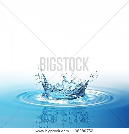 Water splash in dark blue color with a drop of water flying from above. 3d rendering
