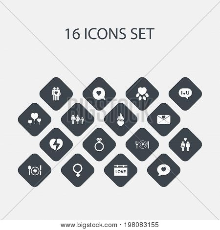 Set Of 16 Editable Heart Icons. Includes Symbols Such As Pounce, Woman Symbol, Plate And More