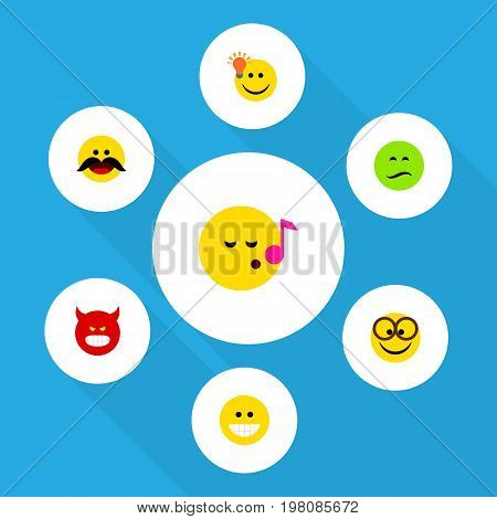 Flat Icon Gesture Set Of Pleasant, Grin, Descant And Other Vector Objects