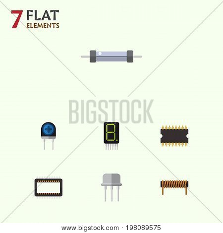 Flat Icon Device Set Of Mainframe, Microprocessor, Bobbin And Other Vector Objects