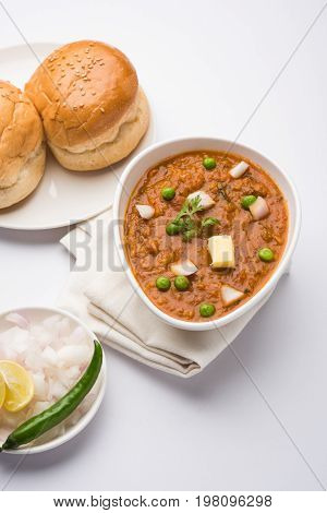 Pav bhaji or pavbhaji - popular Indian street food, selective focus