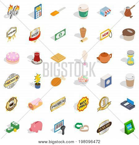 Drink coffee icons set. Isometric style of 36 drink coffee vector icons for web isolated on white background