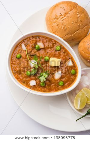 Pav bhaji or pavbhaji - popular Indian street food, selective focus