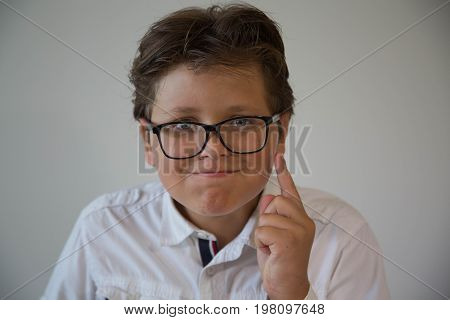 Portrait attractive smiling playful causacian boy  looking camera