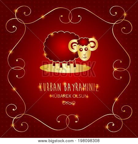 kurban bayrami, islamic festival of sacrifice, eid-al-adha mubarak greeting card vector illustration