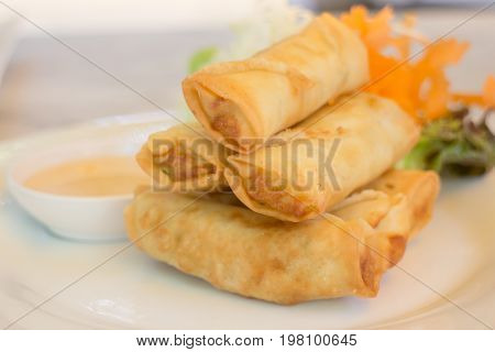 Deep fried vegetable spring rolls stock photo