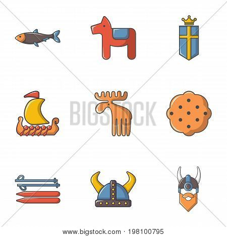 Viking icons set. Cartoon set of 9 viking vector icons for web isolated on white background