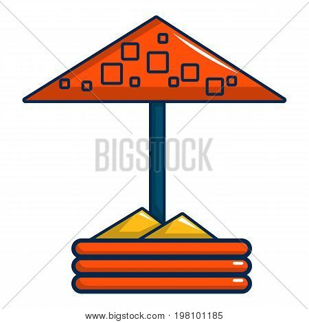 Sandbox with red dotted umbrella nie icon. Cartoon illustration of sandbox with red dotted umbrella vector icon for web design