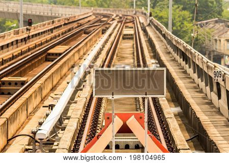 Detail of rail yard tracks and endstation BTS in Thailand.