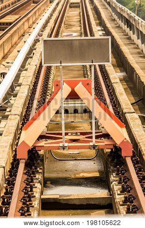 Detail of rail yard tracks and endstation BTS in Thailand.