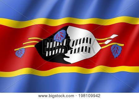 Swaziland flag. National patriotic symbol in official country colors. Illustration of Africa state waving flag. Realistic vector icon