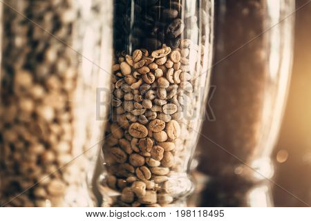 Rosted Coffee Bean Multiple Color Of Rost Time White And Dark Bean Color. Cafe Photos Decoration.