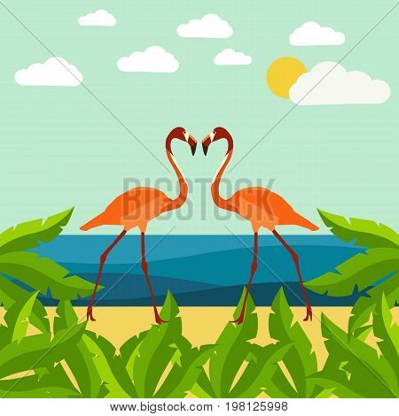 Illustration of a flamingo on a colored background