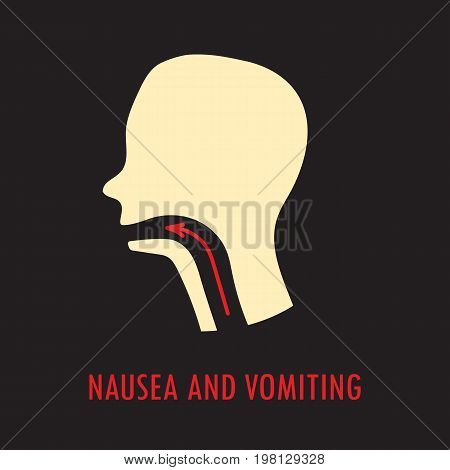Nausea and vomiting. Logo or icon template in colored flat style isolated on black background. Eps10