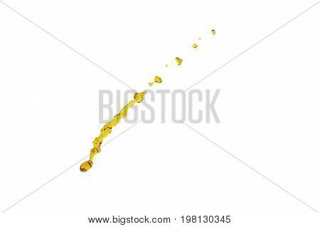 flying beautiful oil splah isolated over white background and drops