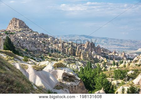 Pigeon valley and Ushisar castle in Cappadocia Central AnatoliaTurkey