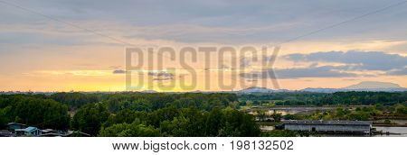 Beautiful Panorama View Of Sunset Background In The Countryside Of Thailand.