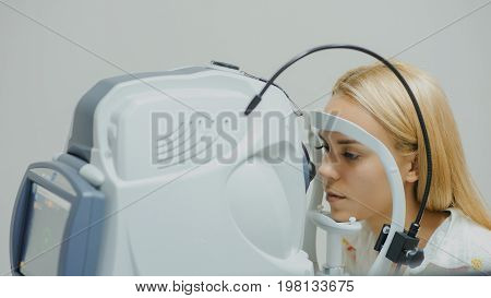 Close Up Head Of Young Patient Fix In Tomography In Optical Coherence