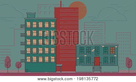 City Street stroke style illustration skyskrapers rasterized