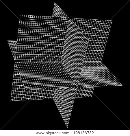 Wireframe Mesh Plane Axis. Three dimensions. Connection Structure. Digital Data Visualization Concept. Vector Illustration.