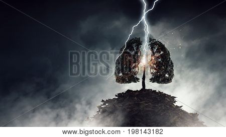 Bright lightning hit the tree