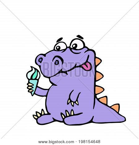 Cartoon croc wants ice cream. Vector illustration. Digital drawing cute character.