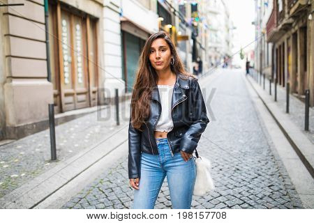 Summer Sunny Lifestyle Fashion Portrait Of Young Stylish Woman Walking On Street