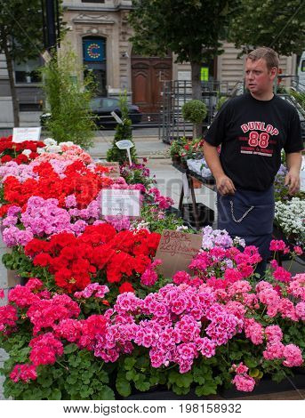 Ghent Belgium - June 26 2011: Flower market Kouter in Ghent