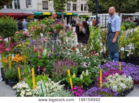 Ghent Belgium - June 26 2011: Flower market Kouter in Ghent