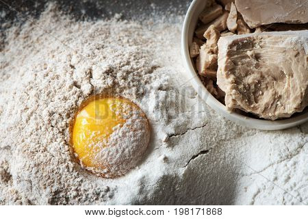 Rye flour and wheat flour before preparing the dough. Ingredients before preparation bread. Top view