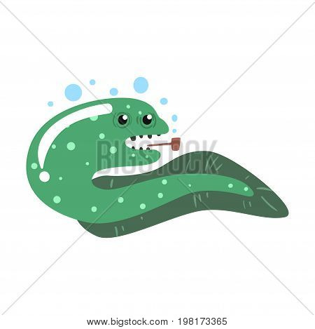 Funny cartoon eel fish smoking pipe colorful character vector Illustration on a white background