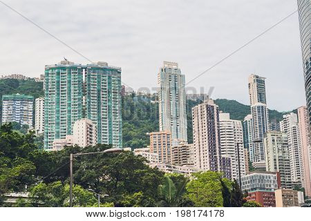 Hong Kong - May, 25, 2017 Toned Image Of Modern Office Buildings In Central Hong Kong