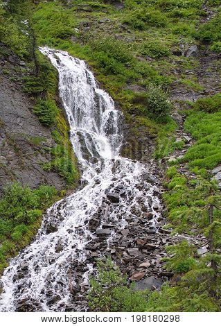 Vida Falls at Crater Lake National Park in Douglas County in the Umpqua National Forest  on the Rim Drive on a summer day in Sothern Oregon.