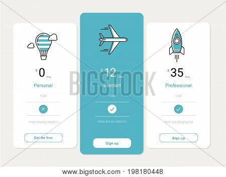 vector price table template design for modern user interface