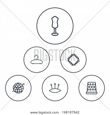 Collection Of Patch, Tremble, Hanger And Other Elements.  Set Of 6 Stitch Outline Icons Set.