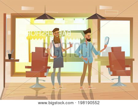 Hairdresser shearing a hipster. Professional hairdresser standing at workplace in beauty salon.