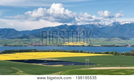 Solar power plant in spring country at Slovakia