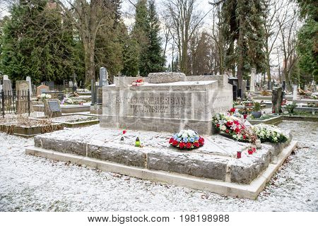 MARTIN SLOVAKIA - DECEMBER 15: Grave of Svetozar Hurban Vajansky in Slovak national cemetery on December 15 2016 in Martin