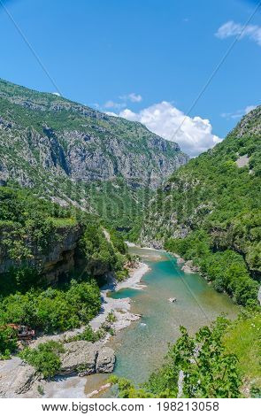 The Purest Waters Of The Turquoise Color Of The River Moraca Flowing Among The Canyons. Montenegro.