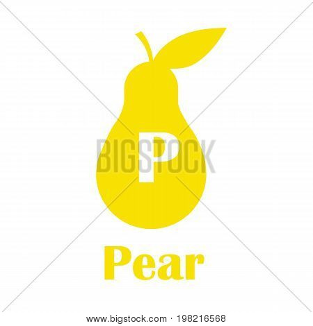 Kids alphabet in flat style. P - Pear. Vector illustration for print, cards and creaive design