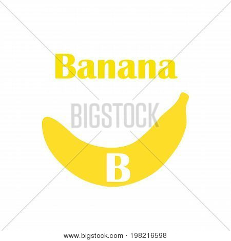 Kids alphabet in flat style. B - banana. Vector illustration for print, cards and creaive design